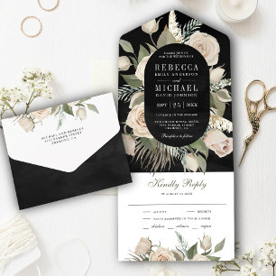 Invitation Tout En Un Mariage Bohème Rustique Roses Ivoire Sauge Vert No