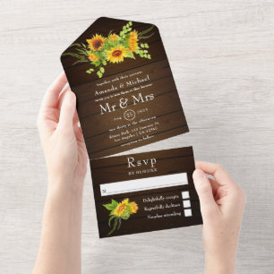 Invitation Tout En Un Mariage Bohème Rustique Tournesols
