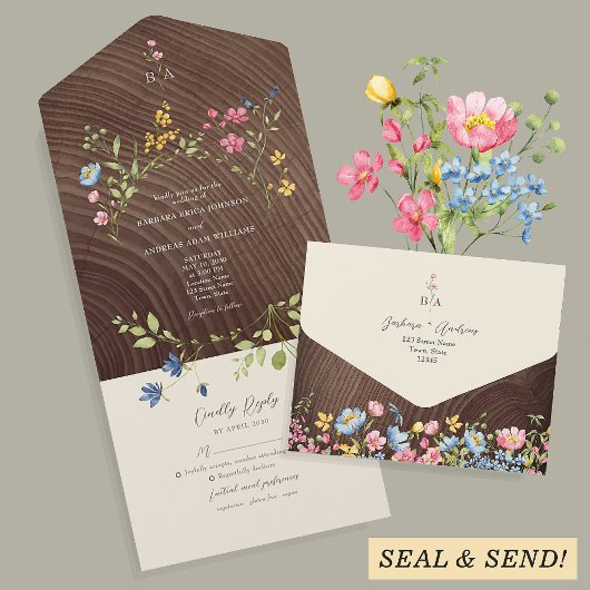 Invitation Tout En Un Mariage Boho Fleur sauvage Woodland