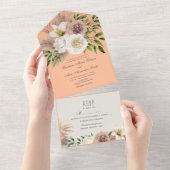 Invitation Tout En Un Mariage Boho Floral Peach Fuzz (Déchirure)