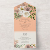Invitation Tout En Un Mariage Boho Floral Peach Fuzz (À l'intérieur)