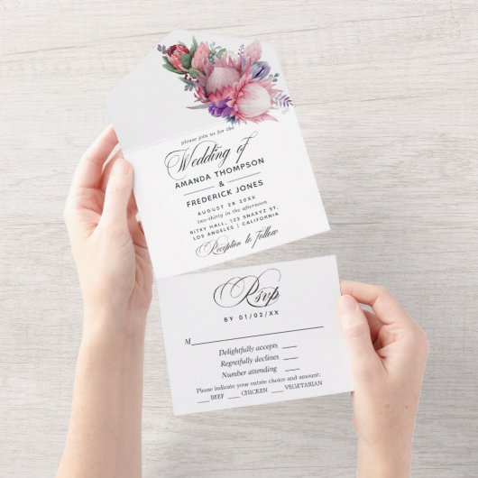 Invitation Tout En Un Mariage Boho King Protea Blossoms (Déchirure)