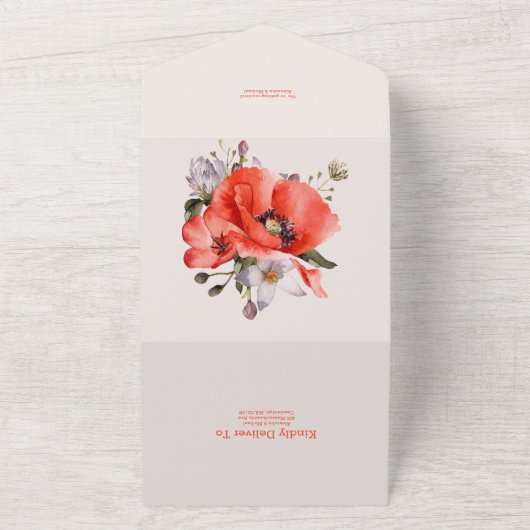 Invitation Tout En Un Mariage Boho Neutral Aquarelle Poppies (Dehors)