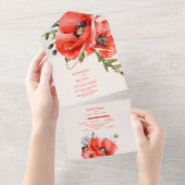 Invitation Tout En Un Mariage Boho Neutral Aquarelle Poppies (Déchirure)