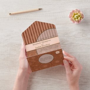 Invitation Tout En Un Mariage Boho Orange & Brown bande géométrique