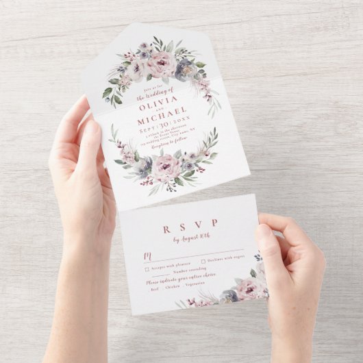 Invitation Tout En Un Mariage boho rustique couleur rose pâle (Déchirure)