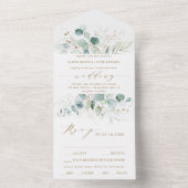 Invitation Tout En Un Mariage botanique à l'aquarelle or et vert Tout co (À l'intérieur)