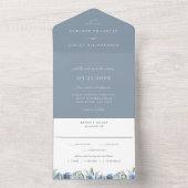 Invitation Tout En Un Mariage botanique bleu Dusty (À l'intérieur)
