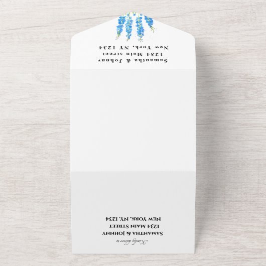 Invitation Tout En Un Mariage botanique de Delphinium bleu (Dehors)