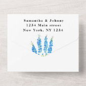 Invitation Tout En Un Mariage botanique de Delphinium bleu (Verso)