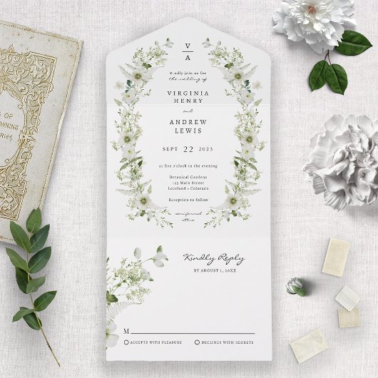 Invitation Tout En Un Mariage Botanique Élégant