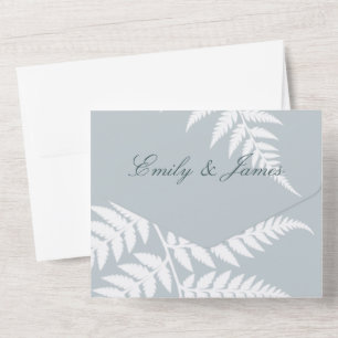 Invitation Tout En Un Mariage botanique élégant aux fougères blanc bleu