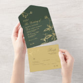 Invitation Tout En Un Mariage botanique élégant vert or (Déchirure)