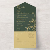 Invitation Tout En Un Mariage botanique élégant vert or (À l'intérieur)