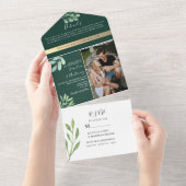 Invitation Tout En Un Mariage botanique Emerald Green (Déchirure)
