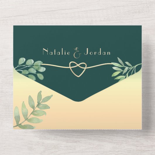 Invitation Tout En Un Mariage botanique Emerald Green (Verso)