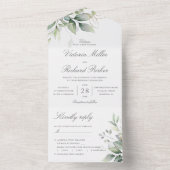 Invitation Tout En Un Mariage botanique Feuille Eucalyptus Green (À l'intérieur)