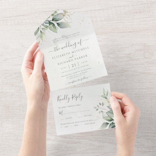 Invitation Tout En Un Mariage botanique Feuille Eucalyptus Green (Déchirure)