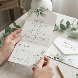 Invitation Tout En Un Mariage botanique Feuille Eucalyptus Green