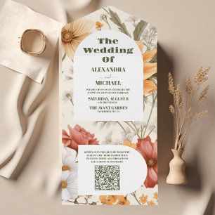 Invitation Tout En Un Mariage botanique Fleur sauvage de code QR