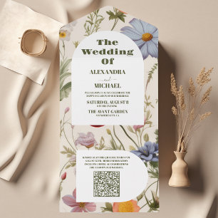 Invitation Tout En Un Mariage botanique Fleur sauvage de code QR