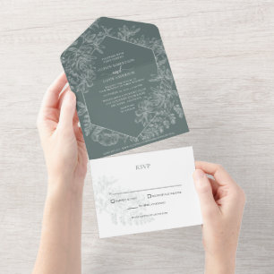 Invitation Tout En Un Mariage Botanique Floral Vert Sauge Élégant