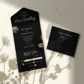 Invitation Tout En Un Mariage botanique moderne Black & Gold