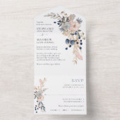 Invitation Tout En Un Mariage botanique moderne Dusty Blue Pink (À l'intérieur)