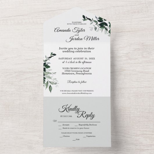 Invitation Tout En Un Mariage Botanique Neutre Tout En Un (À l'intérieur)