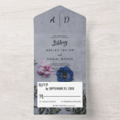 Invitation Tout En Un Mariage botanique rose rose et bleu All I (À l'intérieur)