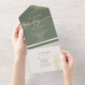 Invitation Tout En Un Mariage botanique vert olive (Déchirure)