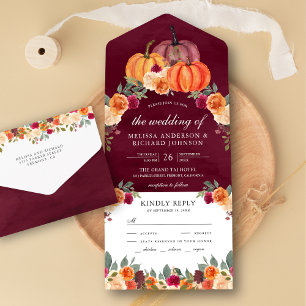 Invitation Tout En Un Mariage Bourgeuil Fleur Orange Brûlé Citrouille Bo