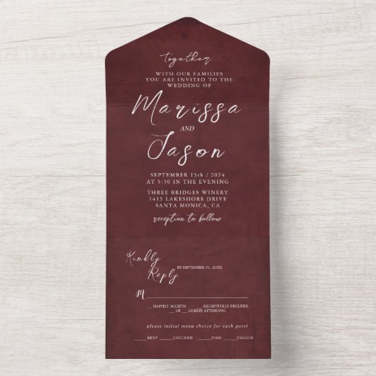 Invitation Tout En Un Mariage bourguignon simple et élégant (À l'intérieur)