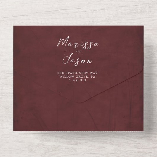 Invitation Tout En Un Mariage bourguignon simple et élégant (Verso)