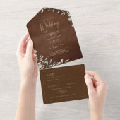Invitation Tout En Un Mariage Brown vert automne hiver (Déchirure)