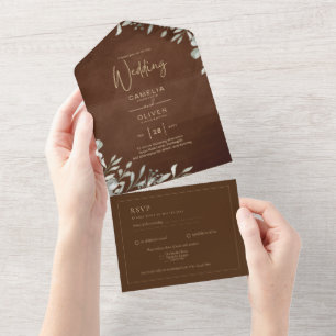 Invitation Tout En Un Mariage Brown vert automne hiver