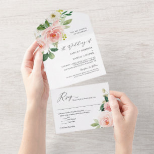 Invitation Tout En Un Mariage budgétaire floral blanc rose