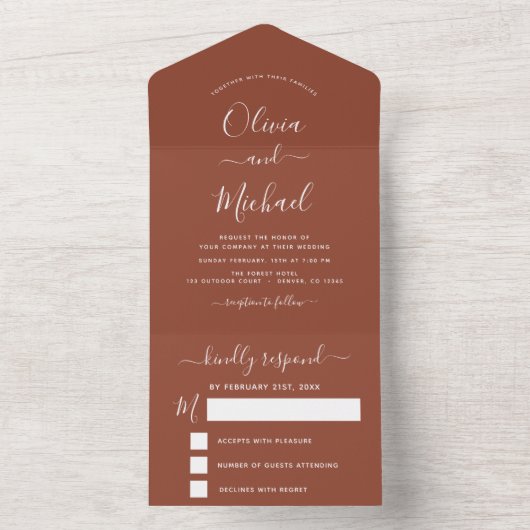 Invitation Tout En Un Mariage Burnt Orange Boho Terracotta (À l'intérieur)