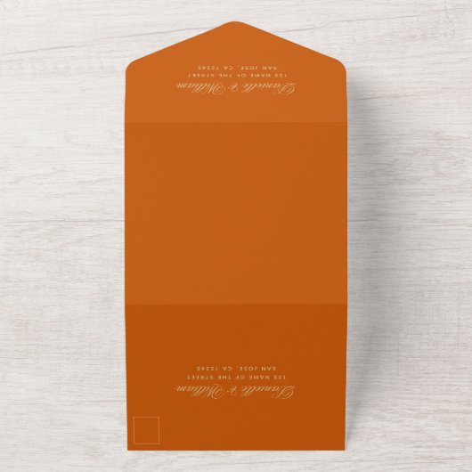 Invitation Tout En Un Mariage Burnt Orange Élégante calligraphie RSVP (Dehors)
