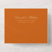 Invitation Tout En Un Mariage Burnt Orange Élégante calligraphie RSVP (Verso)