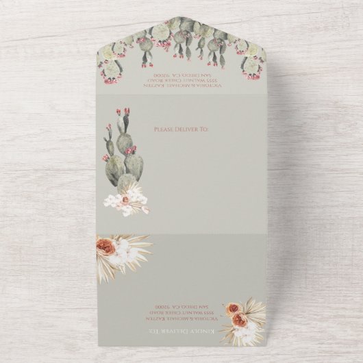 Invitation Tout En Un Mariage Cactus Terracotta & Kaki (Dehors)
