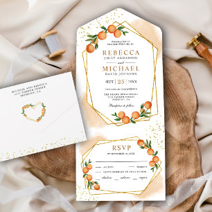 Invitation Tout En Un Mariage Cadre Doré Citron Orange Tangerine