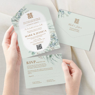 Invitation Tout En Un Mariage Cadre Rond en Eucalyptus Vietnamien