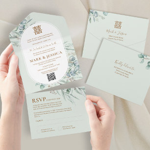 Invitation Tout En Un Mariage Cadre Rond en Eucalyptus Vietnamien