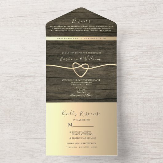 Invitation Tout En Un Mariage Calligraphié avec Bois Rustique (À l'intérieur)