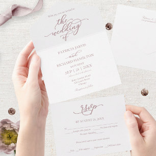 Invitation Tout En Un Mariage Calligraphié Élégant Rose Gold