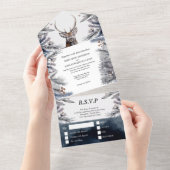 Invitation Tout En Un Mariage campagnard d'aquarelle bois cerf boho (Déchirure)