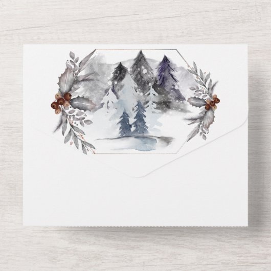 Invitation Tout En Un Mariage campagnard d'aquarelle bois cerf boho (Verso)