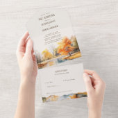 Invitation Tout En Un Mariage campagnard D'Aquarelle D'Automne Lake Tout (Déchirure)