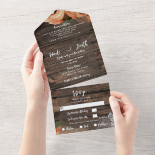 Invitation Tout En Un Mariage Campagnard Fleur de Rose d'Automne au Lace
